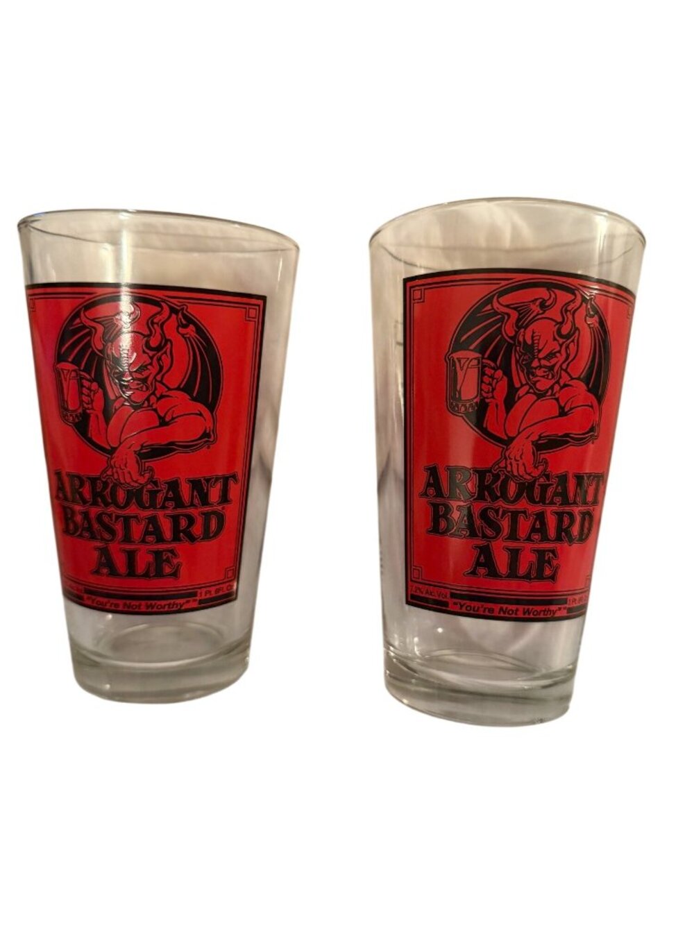 Stone Brewing Set of 2 "Arrogant Bastard Ale" 16oz Pint Glasses Red Gargoyle